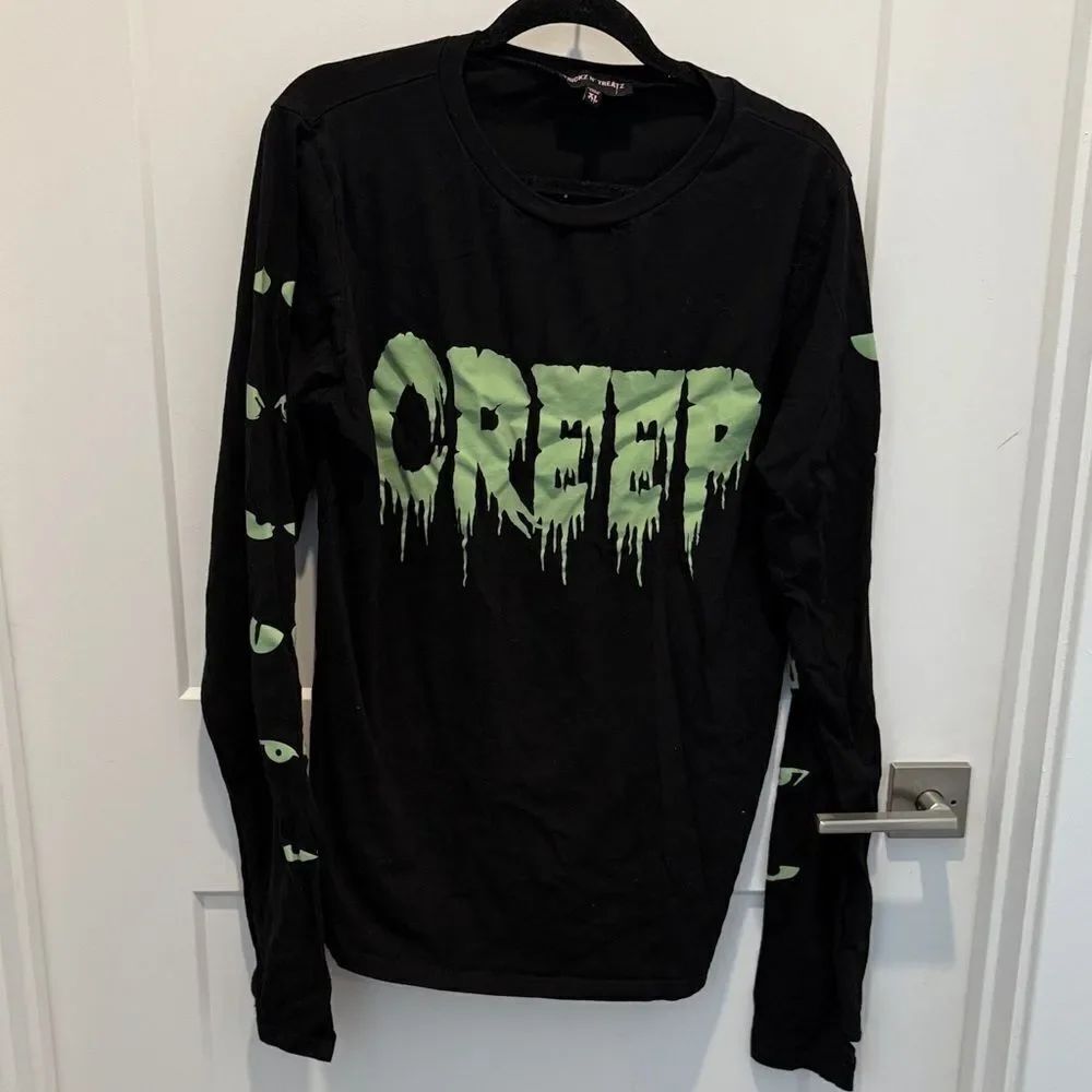 Trickz N Treatz Goth Glow In Dark Creep Long Sleeve Shirt, Size XL, Unisex